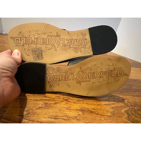 Karl Lagerfeld Paris Women's Gloria Leather Slides Black Size 6M NWT Minimalist - Picture 7 of 8